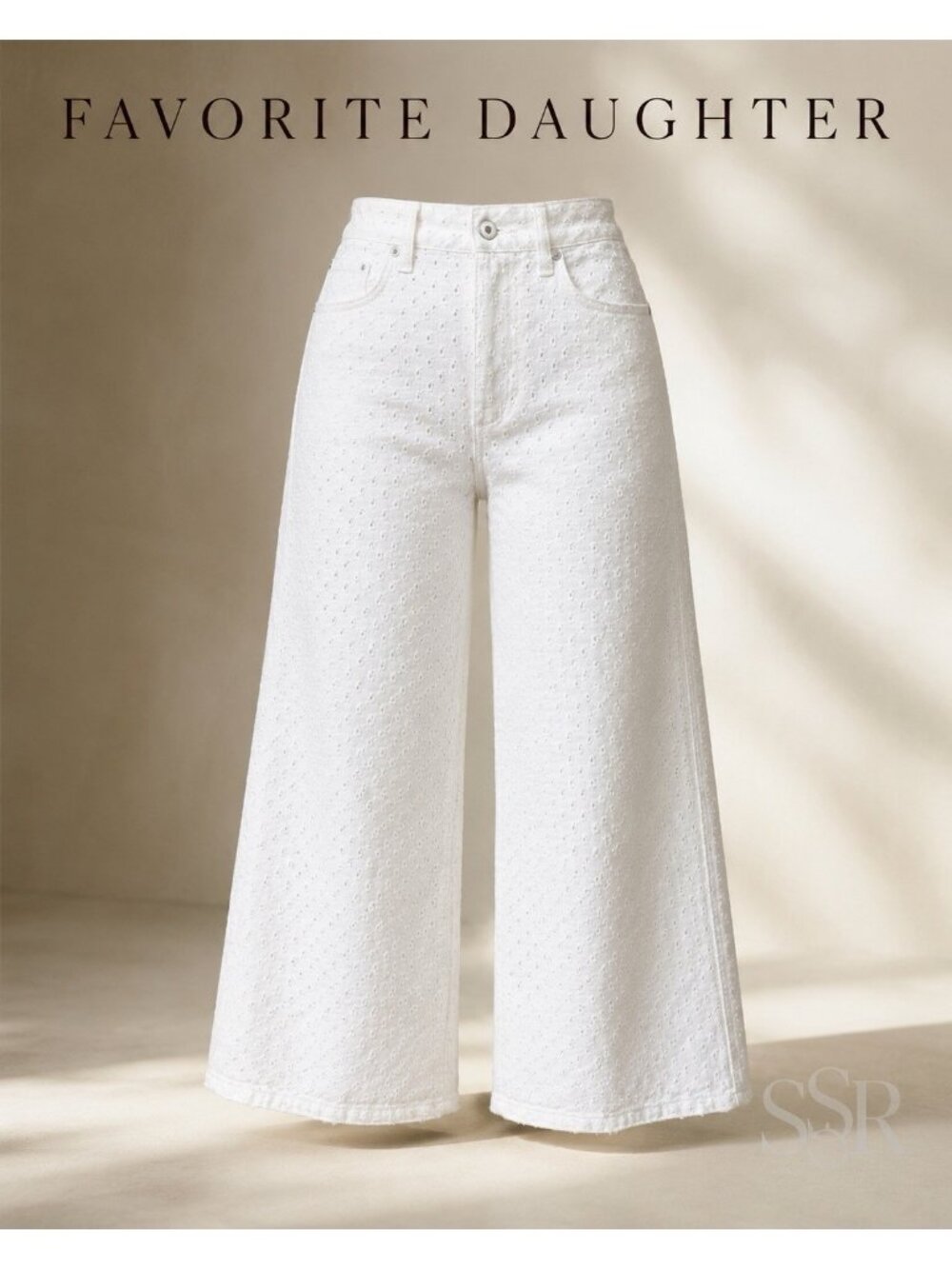 Favorite Daughter The Masa Super High Rise Wide Leg Crop Eyelet Jeans White Sz29